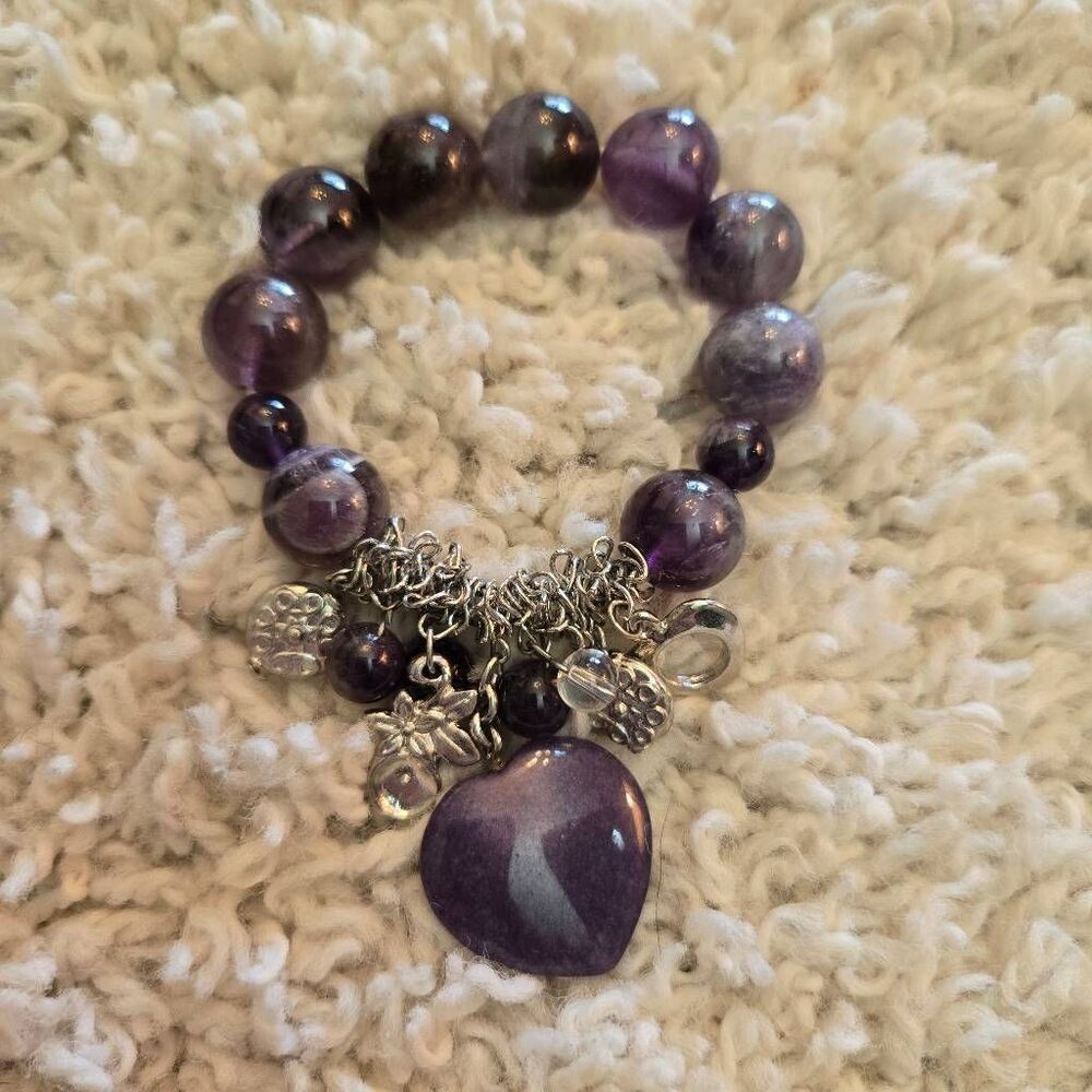 Purple Heart Stretch Bracelet with charns